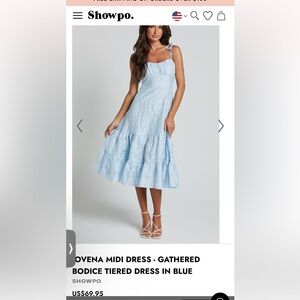 JOVENA MIDI DRESS - GATHERED BODICE TIERED DRESS IN BLUE